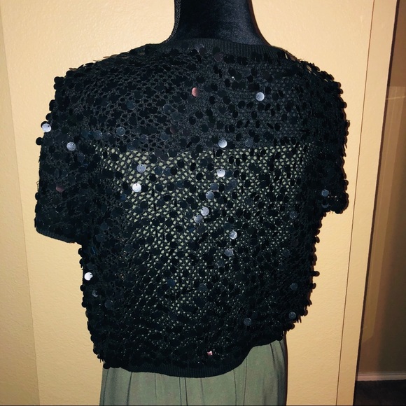 CEJON Black Sequin Open Knit Shrug/Bolero Sz M/L - Picture 7 of 8